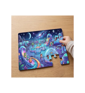 Uzay Parkında Sevimli Canavarlar Tasarımlı 24 Parça Ahşap Çocuk Puzzle
