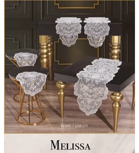 Melissa Model Krem 5 Parça Dantel Masa Örtüsü Runner Seti Salon Takımı