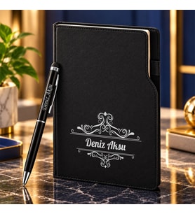 BK Gift Kişiye Özel 374 Termo Deri Tarihli Ajanda & Siyah Touch Pen Tükenmez Kalem-2