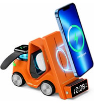 Lexroo T20 15W 5'i 1 Arada Magsafe Kablosuz Şarj İstasyonu, Dijital Saatli Forklift Tasarım