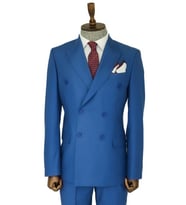 Geniş Sivri Yakalı Slim Fit Mavi Erkek Kruvaze Takım Elbise - Wessi (Açık Mavi)