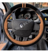 Renault Fluence Dikme Direksiyon Kılıfı Parlak Siyah Taba Detaylı Taba Çift Yüzük ve Dikiş 2009-2016