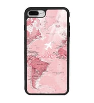 iPhone 7 Plus Uyumlu Pembe Harita Tasarımlı Glossy Telefon Kılıfı