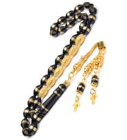 18k Altın Kaplama 925 Ayar Gümüş Aksesuarlı 7x11mm Sarmal Kuka Tesbih (Siyah)