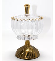 Metal Ayaklı Kristal Cam Şekerlik Gold Detaylı Sunumluk