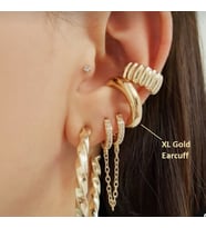 XL Gold Earcuff Bombeli Halka Kıkırdak Küpesi Geçirmeli Günlük Kullanım (Çok Renkli)