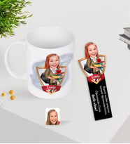 BK Gift Kişiye Özel Kadın Öğretmen Karikatürlü Kupa Bardak ve Ahşap Kitap Ayracı-4