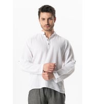 Uzun Kol Hakim Yaka Müslin Yazlık Sweatshirt Beyaz Byz