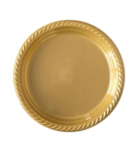 Kullan At Renkli Altın Renk Parti Davet Plastik Yuvarlak Tabak - 22 Cm. - 24 Adetlik 10 Paket