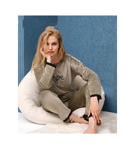 Fransız Kadifesi Kadın Pijama Takımı 1593-3 (Yeşil)