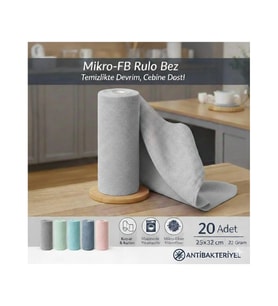 FB Cup (20'li Rulo) Mikro-Fb Çok Amaçlı %100 Mikrofiber Temizlik Bezi 25X32 Kopart Kullan(Antrasit Gri) (İndigo Mavi)