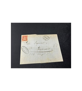 1871 yılından İsviçre Zarfsız Mektup Helvetia 10 Franco Pullu SC# 53 varış Damgalı