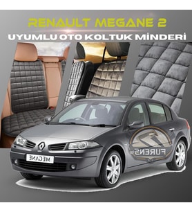 Renault Megane 2 Antrasit Renk Tay Tüyü Cepli & Terletmez Sırtlı Oto Koltuk Minder Seti - Koltuk Koruma Kılıfı (ÖN & ARKA TAM SET)