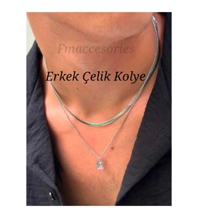 Çelik Kadın Kolye Erkek Çelik Kolye 316L Antialerjik ikili Taşlı İtalyan Zincirli Günlük Kombin
