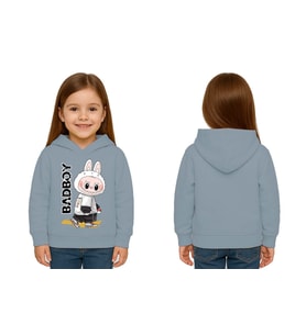 Unisex Baskılı Çocuk Swaetshirt Labubu Baskılı Kapüşonlu 3 İplik Şardonlu (Mavi)