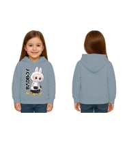 Unisex Baskılı Çocuk Swaetshirt Labubu Baskılı Kapüşonlu 3 İplik Şardonlu (Mavi)