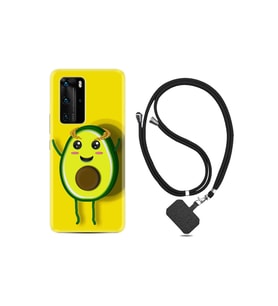 Huawei P40 Pro Kılıf Resimli Desenli Silikon Boyun Askılı Sevimli Avokado 1880