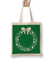 Christmas Wreath Pattern Bez Çanta Uzun Saplı
