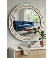 Antik Ahşap Beyaz Dekoratif Ayna Banyo Lavabo Aynası Yuvarlak Ayna Duvar Aynası ( 55x69 )