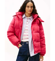 Tommy Hilfiger TJW Kapitone Kadife Şişme Kadın Kırmızı  Mont  DW0DW21668XJP