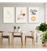 3'lü Kanvas Mutfak Tablo Seti Çizgisel Coffee Time