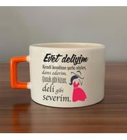 Evet Deliyim Baskılı Kadınlar Günü Turuncu Kulplu C Fincan