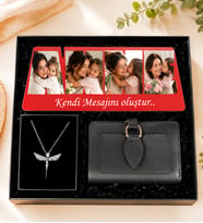 Kişiye Özel Premium Bayan Cüzdan 4 Fotoğraflı ANNE Çerçeve Gümüş Kaplama Melek Kolye (Kırmızı)