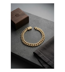 Mey İthalat® Cuban Zincir Model Zirkon Taşlı Gold Renk Erkek Bileklik