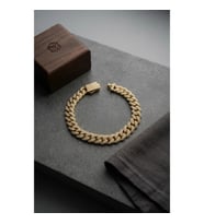 Mey İthalat® Cuban Zincir Model Zirkon Taşlı Gold Renk Erkek Bileklik