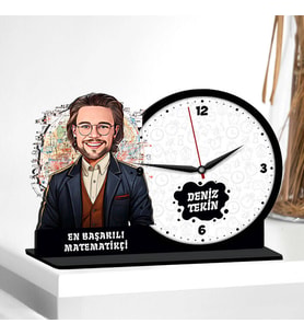 Erkek Matematikçiye Hediye Karikatürlü MDF Masa Saati