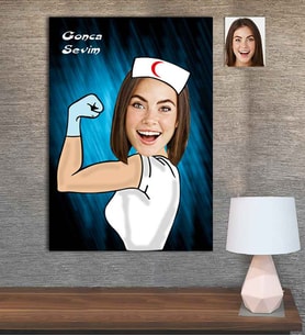 Kişiye Özel Karikatür Baskılı Ahşap Tablo Hemşire-6 30x40