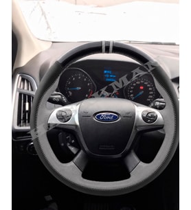 Ford Connect Dikme Direksiyon Kılıfı Parlak Siyah Gri Detaylı Gri Çift Yüzük ve Dikiş 2014-2022