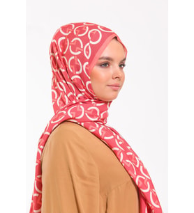 Geometrik Desen Modal Seri Şal Eşarp Askısı ile Birlikte 75x200 cm Pembe Krem-75