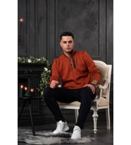 SLİMFİT YARIM BALIKÇI FERMUAR DETAYLI ERKEK TRİKO KAZAK (Kiremit)