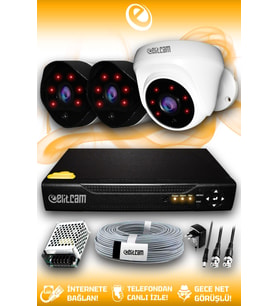 ELITCAM 3 Kameralı Uzay 1 İç Kamera Set HDD'siz Full HD Gece Görüşlü Güvenlik Kamerası Sistemi