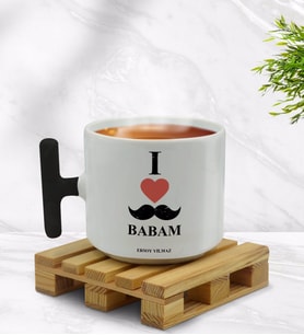 BK Gift Kişiye Özel Babamı Seviyorum Tasarımlı Siyah T Kulplu Middle Kupa Bardak-1
