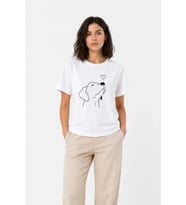 Köpek Figürlü Minimal Baskılı Tişört Kısa Kol Yazlık T-Shirt - Beyaz
