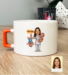 Kişiye Özel Karikatürlü Ebe Lüks Fincan Tıp Bayramı Hediyesi