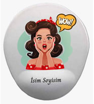 Kişiye Özel Şaşıran Kadın Desenli Mouse Pad Bilek Destekli