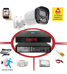 Bises 1 Kameralı Hareket Algılayan 5 MP Lens 4 Warm Led Gece Renkli Gösteren Güvenlik Kamerası Seti BS 2304W