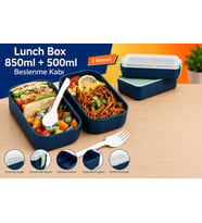 Lexroo DORDOİ ASTRALLİFE 2 Katlı Beslenme Kabı 850 ml + 500 ml Bölmeli Lunch Box Çatal Kaşık Seti