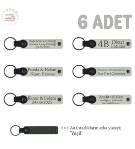 Seramik Kursu Mezuniyet Hatırası, 6'lı Set, Kişiye Özel İsim Yazılı Hediye Anahtarlık, Beyaz & Yeşil