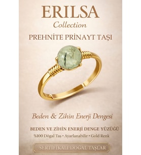 Sertifikalı Beden Zihin Denge Enerji Yüzüğü - Prehnite Prinayt Taşı Ayarlamalı Terazi Balık Burcu