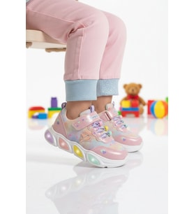 Promax Beyaz Cırtlı Işıklı Hafif Kız Çocuk Spor Ayakkabı 1998 P (Pembe)