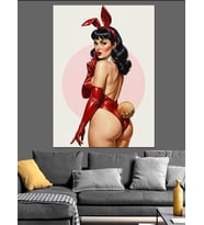 Kırmızı Elbiseli Pin Up Dekoratif Kanvas - Mdf Ahşap Tablo