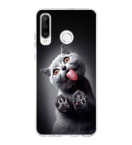 PrintiFy Huawei P30 Lite ile Uyumlu 1mm Slim Fit Kedi 2 050c Baskılı Şeffaf  Kılıf