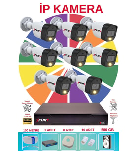 FURY 8 li Ip Güvenlik Kamera Seti Sesli 4mp Gece Renkli Su Geçirmez 5515s 500GB