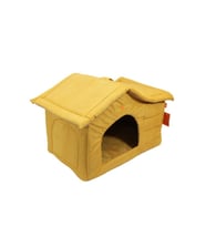 Çatılı Kedi Ve Köpek Evi Sarı Kadife Iç Mekan