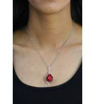 Mercan Taşlı Zambak Model Telkari Gümüş Kolye