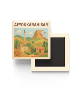 Afyonkarahisar - Memleket Temalı - Paper Cut Art - Baskılı Buzdolap Magneti Kare - 9x9 cm